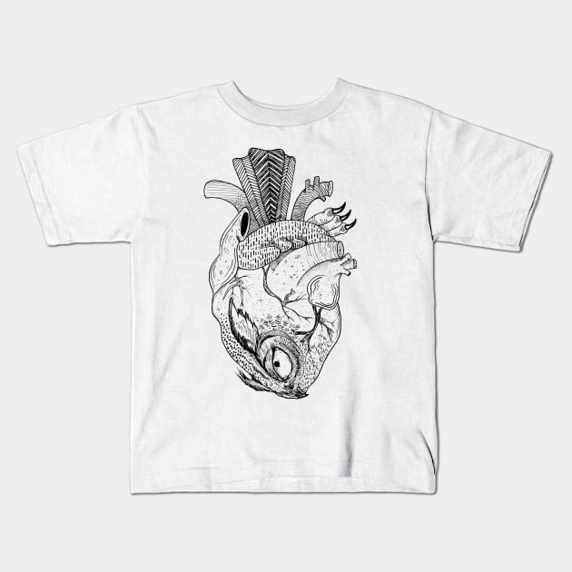 Owl Heart Kids T-Shirt by absolemstudio